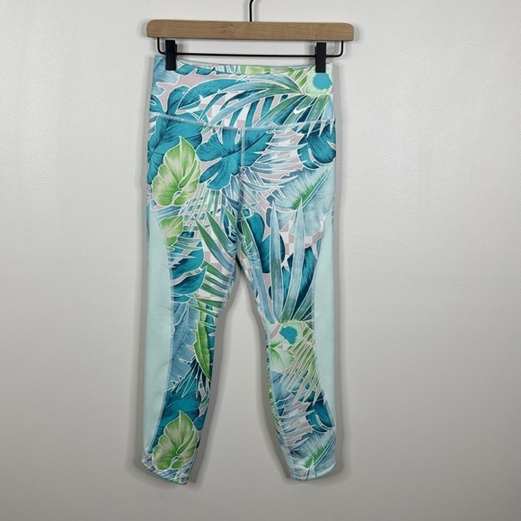 Nike One Luxe High Rise Tropical Print Training Tight Leggings Teal Blue Size S - Picture 1 of 6